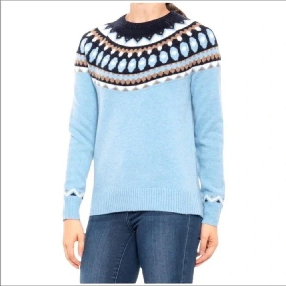 Anthropologie Tabitha Webb Blue Fair Isle Crewneck Sweater Sz M